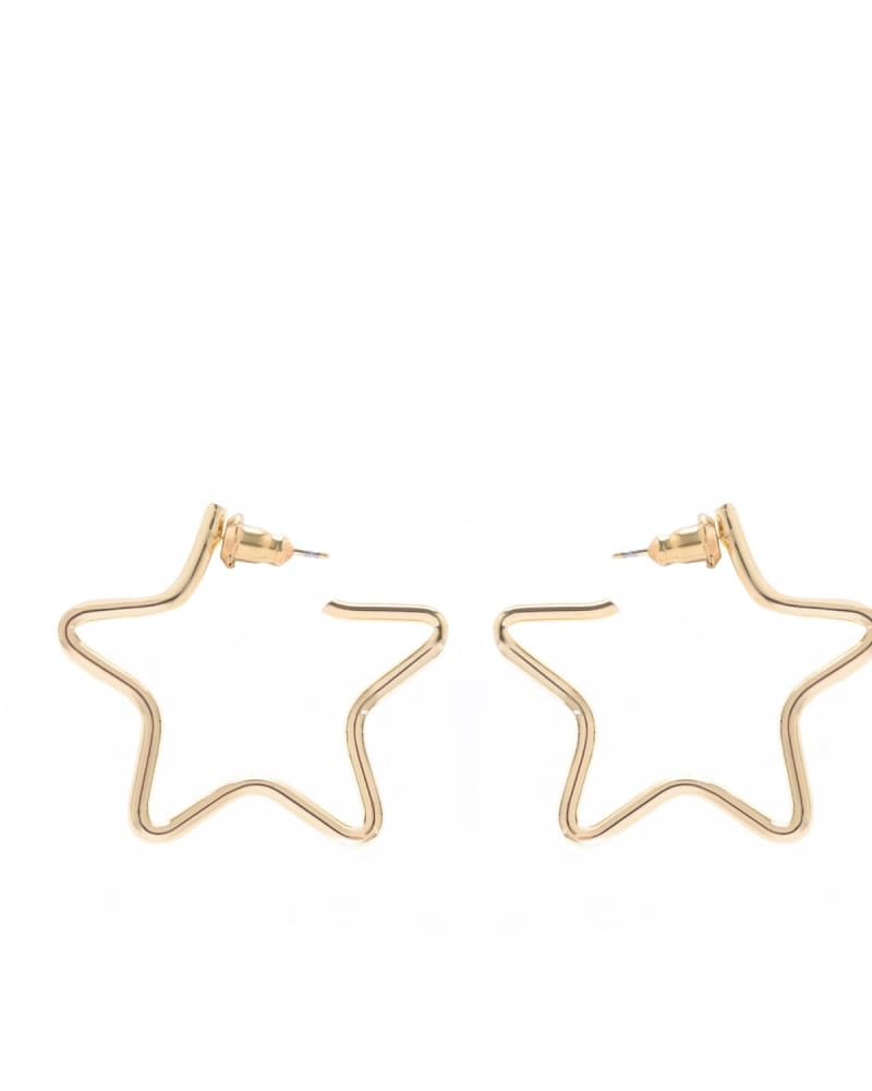 Front of a size one-size-fits-all Small Full Star Earrings Gold in Gold by Eklexic. | dia_product_style_image_id:282737